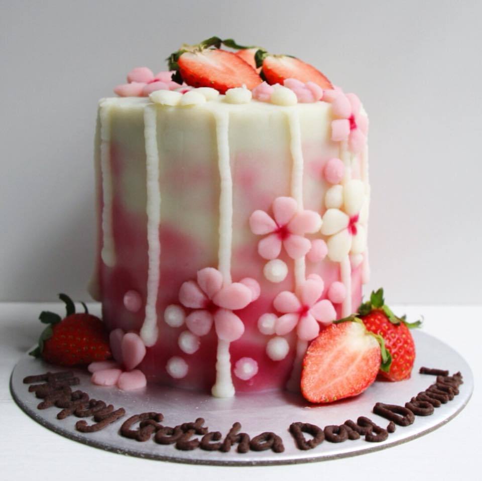 Strawberry Blossoms Drip Cake